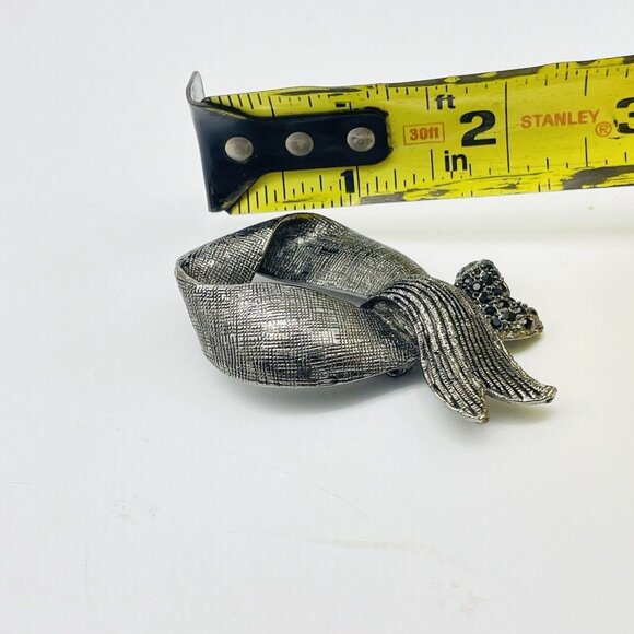 Brushed Ribbon Pin Oxidized Silver Tone Black Rhinestone Accents Awareness Gift - Picture 6 of 6